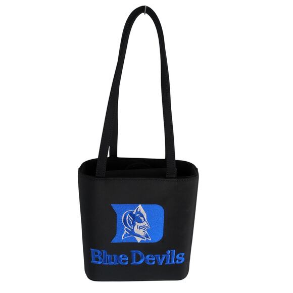Duke University Blue Devils Embroidered Black Satin Tote 8" Box Purse Sandol Bag - Picture 4 of 7